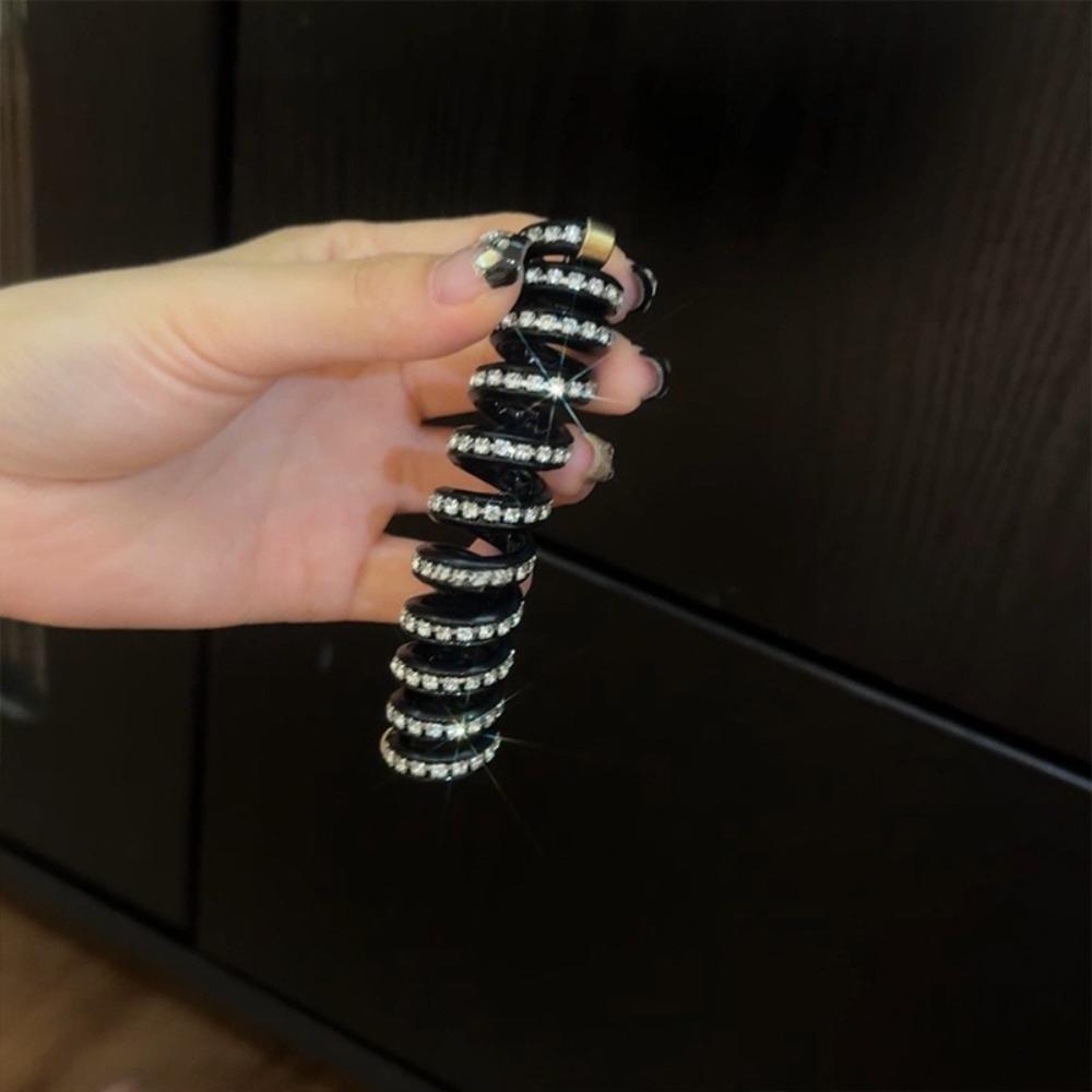 Spiral Coil Telephone Line Hair Loop Rhinestone Head Rope Ponytail Fashion Hair Bands  Girls