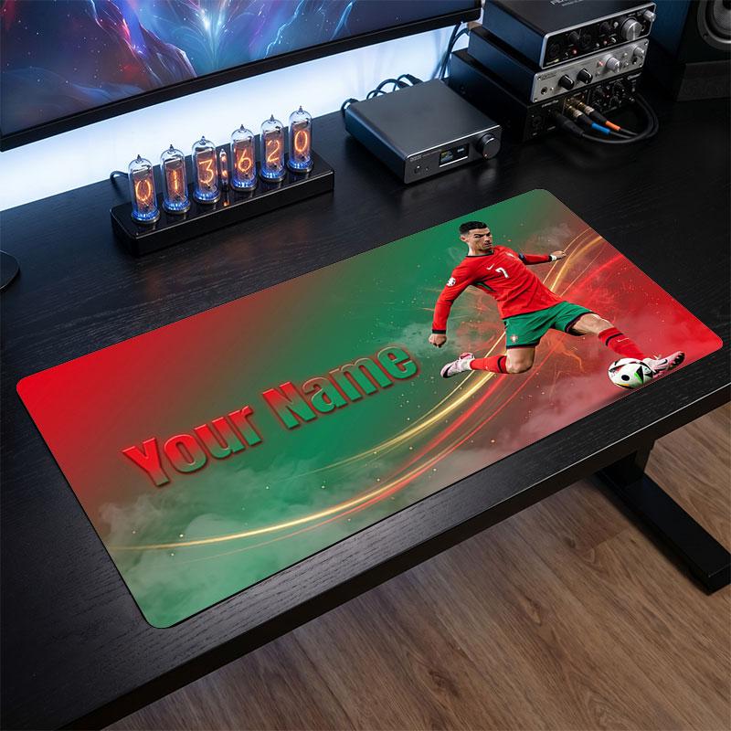 Cristiano Ronaldo Custom Large Mouse Pad, Personalized Name Text Print, Football Logo Non‑Slip Desk Mat Gaming Gift