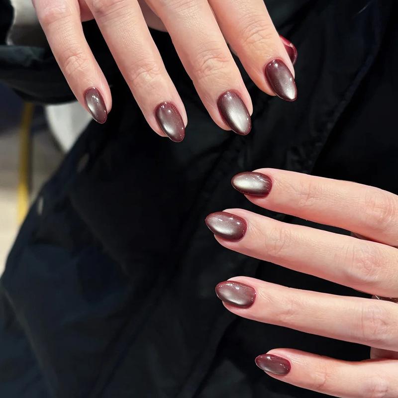 Vintage Cat‑Eye Hawthorn Jam Red Elegant Western‑Style Removable Press‑On Nails