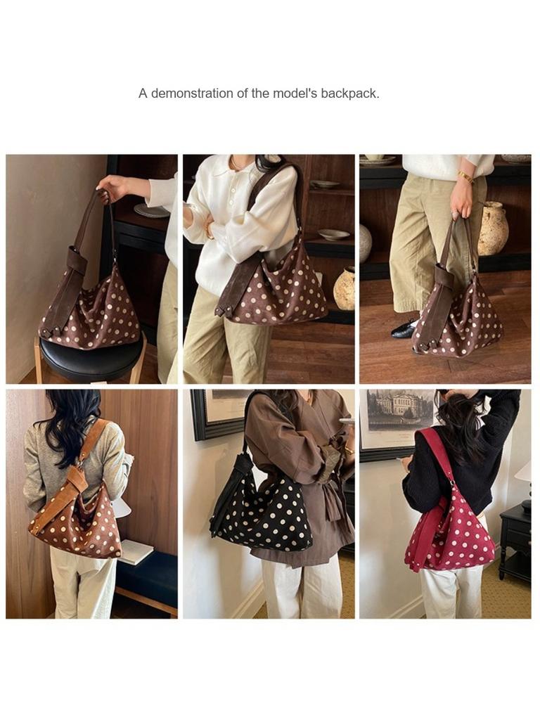 Hobo Bag Women PU Black Polka Dot Daily Commute