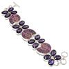 Ammonite Fossil, Amethyst Gemstone 925 Sterling Silver Bracelet 7-8"