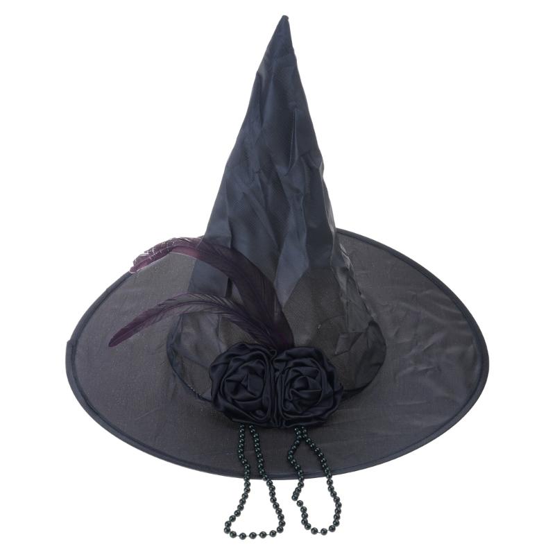 Хэллоуин Вечеринка Бархатные Шляпы Ведьмы Вечеринка Широкополая Остроконечная Шляпа Аксессуар Черная Шляпа Ведьмы с Цепью Колдун