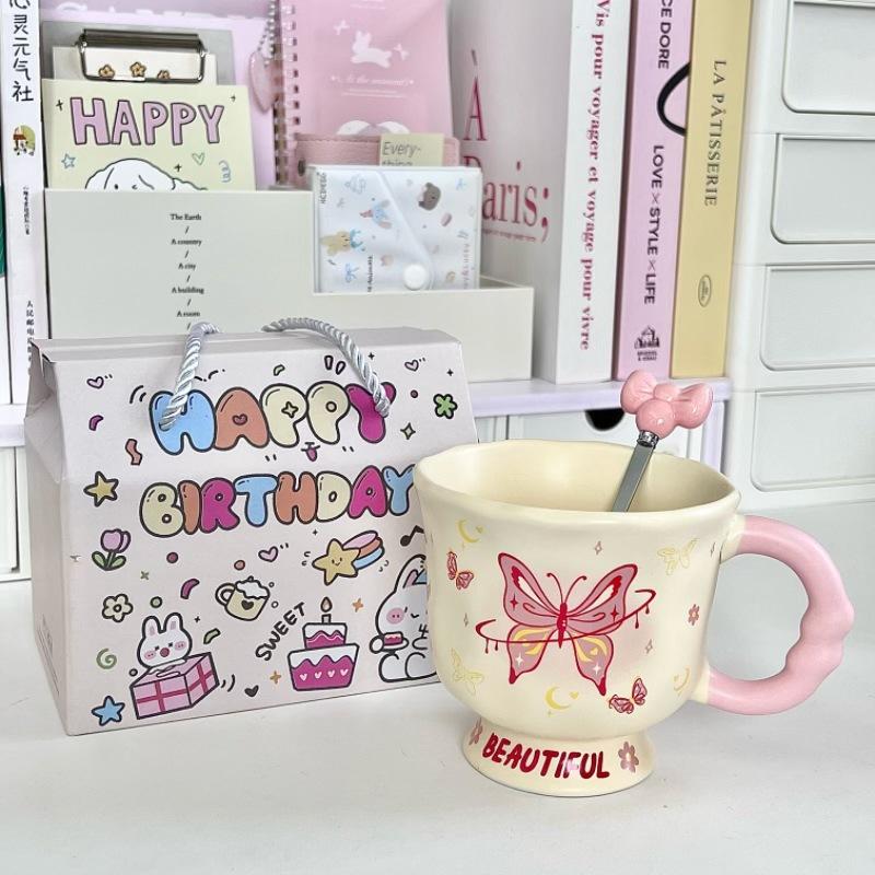 Birthday Gift for Girlfriends, Girl's Heart Butterfly Mug, High-value Ceramic Water Cup, Girl's Souvenir Gift Box.