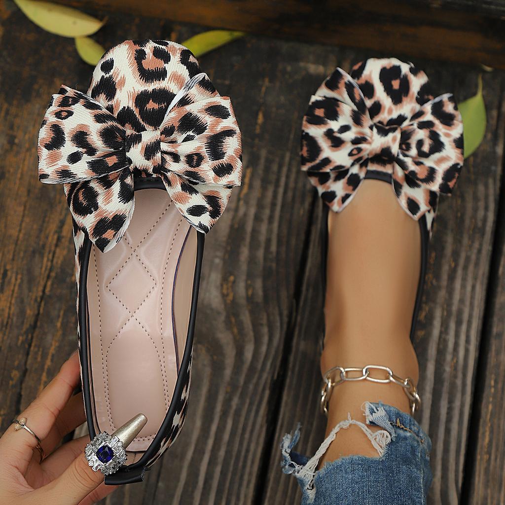 Fashion 2025 New Women Flats Spring/autumn Flat Women Shoes Butterfly-knot Leopard Mesh Loafers Slip-on Round Toe Comfortable Shoes