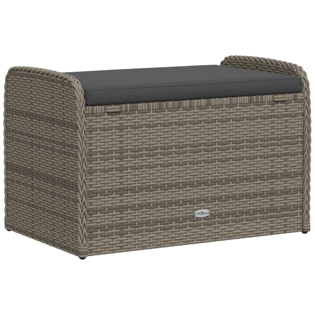 Storage Bench with Cushion Gray 80x51x52 cm Poly Rattan