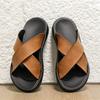 Mens Leather Slippers Comfortable Breathable Summer Big Size Sandals for Men with Soft Sole