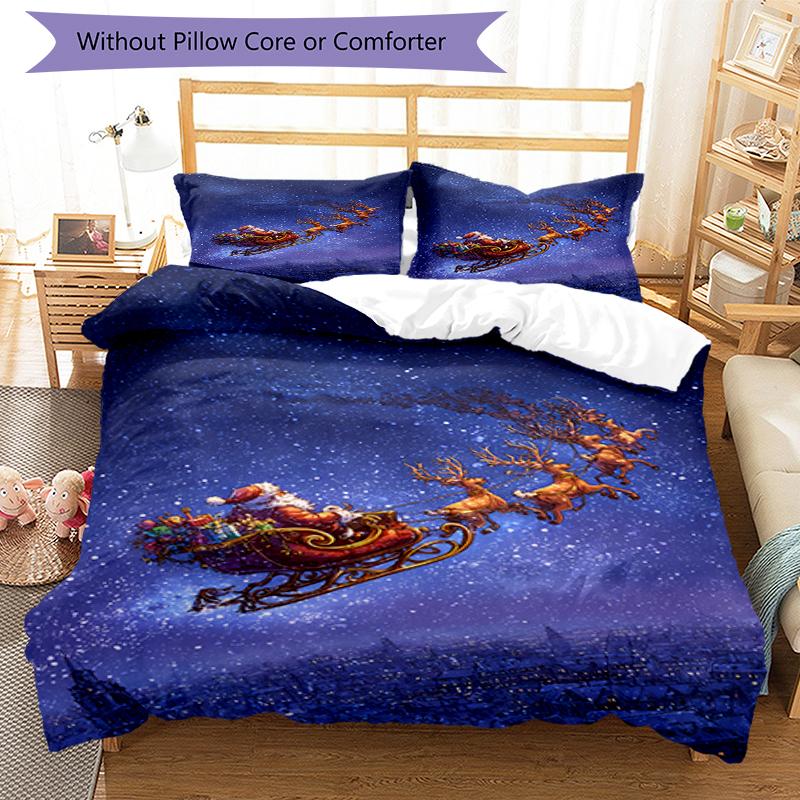 3pcs Christmas Santa Claus Bedding Set Duvet Cover Closure Includes 1 Duvet Cover & 2 Pillowcases, Soft and Comfortable for All Seasons.