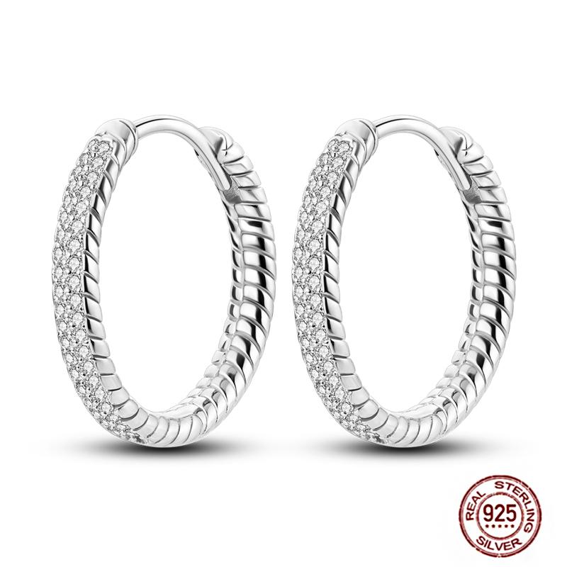 Sparkling Women Hoop Earrings 925 Copper Heart Shape Star Moon Round Blue Zircon Fit Origina Drop Earrings Zircon Holiday Gifts