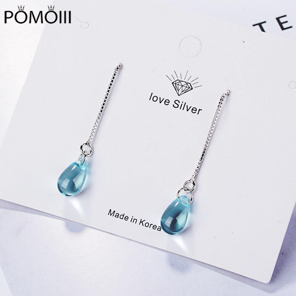 Серьги-капли из чистого серебра 925 пробы с синими кристаллами, длинные, с кисточками, висячие серьги S-E665