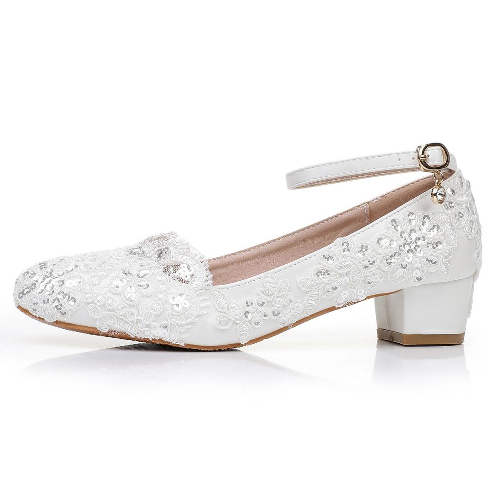 Crysta Queen женские белые кружевные свадебные туфли с блестками на высоком каблуке для вечеринки с круглым носком на заказ
