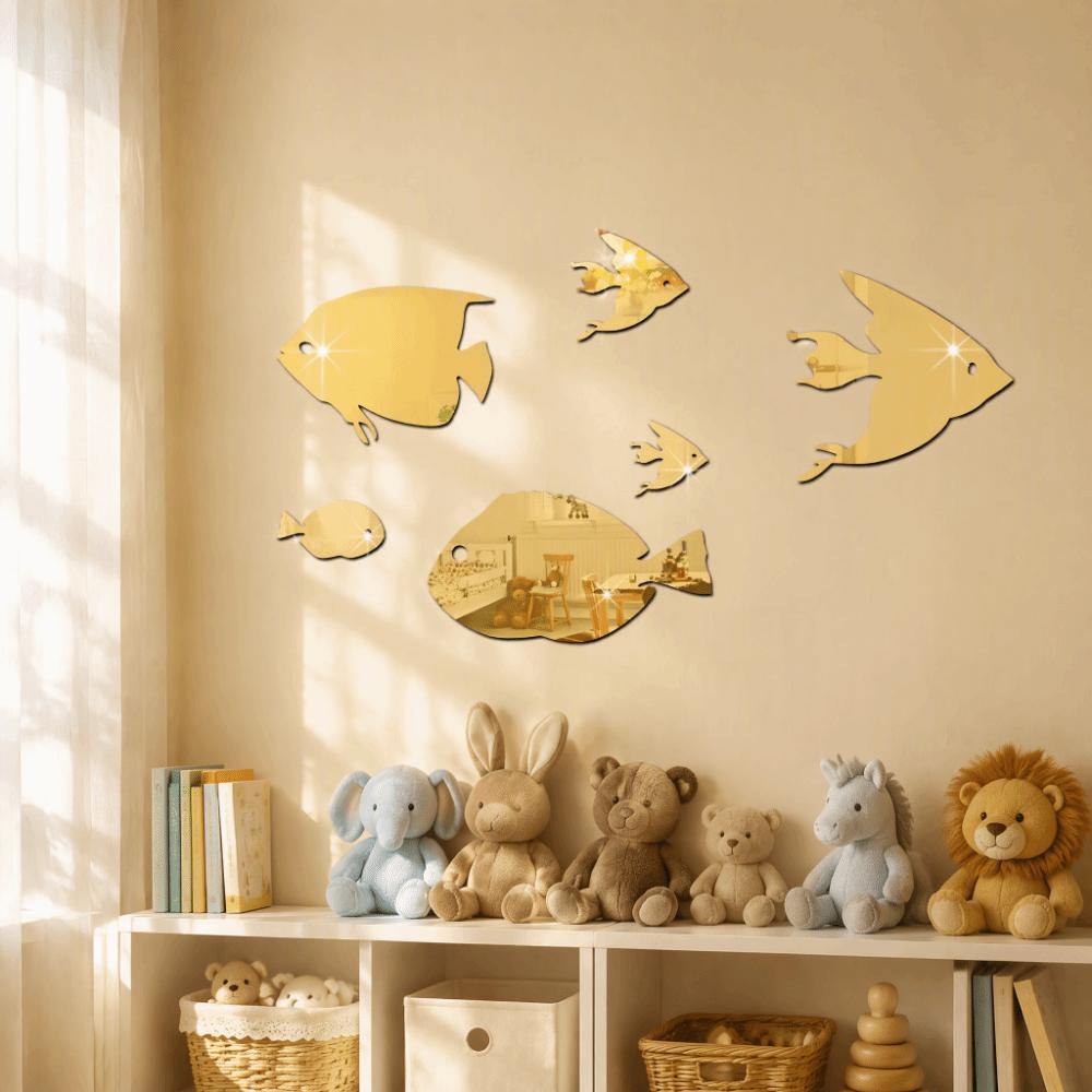 3D Effect Fish School Wall Sticker Removable Adhesive 3D Fish Wall Art Background Decoration