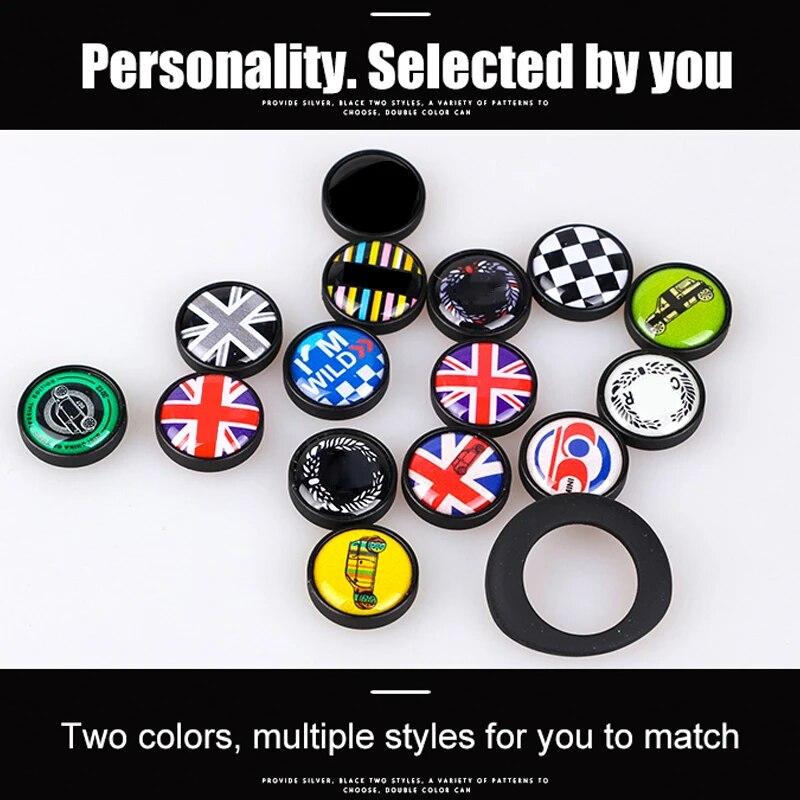 Одна кнопка «Пуск», декоративная наклейка для автомобиля, серебристый и черный металлический материал, эпоксидная смола, узор для MINI COOPER R55 R56 R60 R61