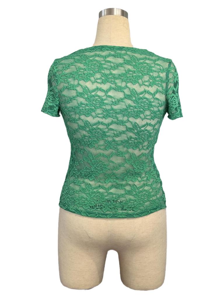 2025 Spring/Summer Women's Sexy Lace V-neck Short Sleeve Top
