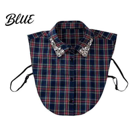 Elegant Detachable Collar Women Plaid Fake Red Blue Christmas Fashion