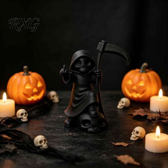 Cool Secret Room Props 3D Printed Cute Grim Reaper Figurine, Skeleton Little Statue with Handcrafted Gothic Collectibles Scythe & Skull Base,