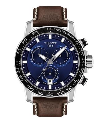 Часы-хронограф TISSOT Super Sport, мужские, синий циферблат, кожаный ремешок, T1256171604100, официально импортированы