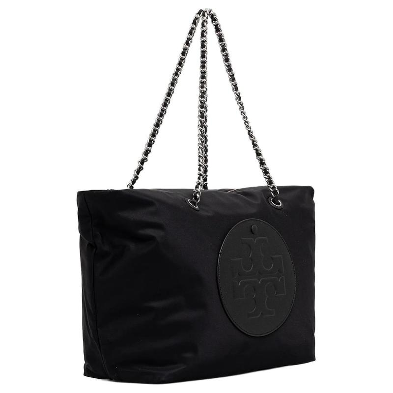 TORY BURCH Ella brand logo leather woven chain shoulder strap Tote bag Tote bag shopping bag fabric shoulder bag large size women's black 171639-001