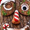 Santa Claus Trunk Decor 5 Pcs/Set Outdoor Tree Face Decor, Christmas Resin Art with Garden Sculpture Gift Hat, Funny Eyes Nose Mouth Set for