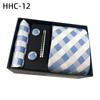 Men'S Striped Flower Plaid Tie Square Towel Cuffs Tie Clip Gift Box Set Business Casual Tie Black