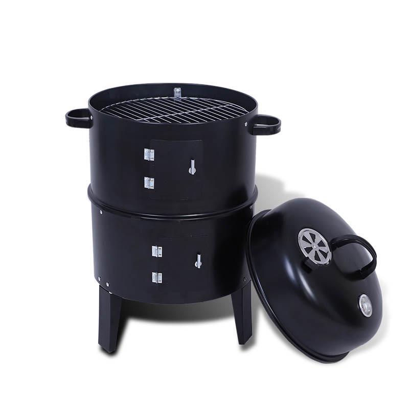 Коптильня BBQ 3-в-1: Коптильня, печь для тушения, печь для барбекю, жаровня для батата, конструкция в виде круглой бочки.