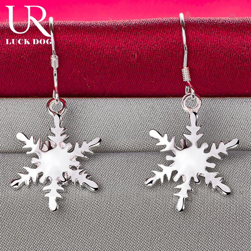 925 Sterling Silver Snowflake Pendant Piercing Earrings Fashionable Wedding Jewelry