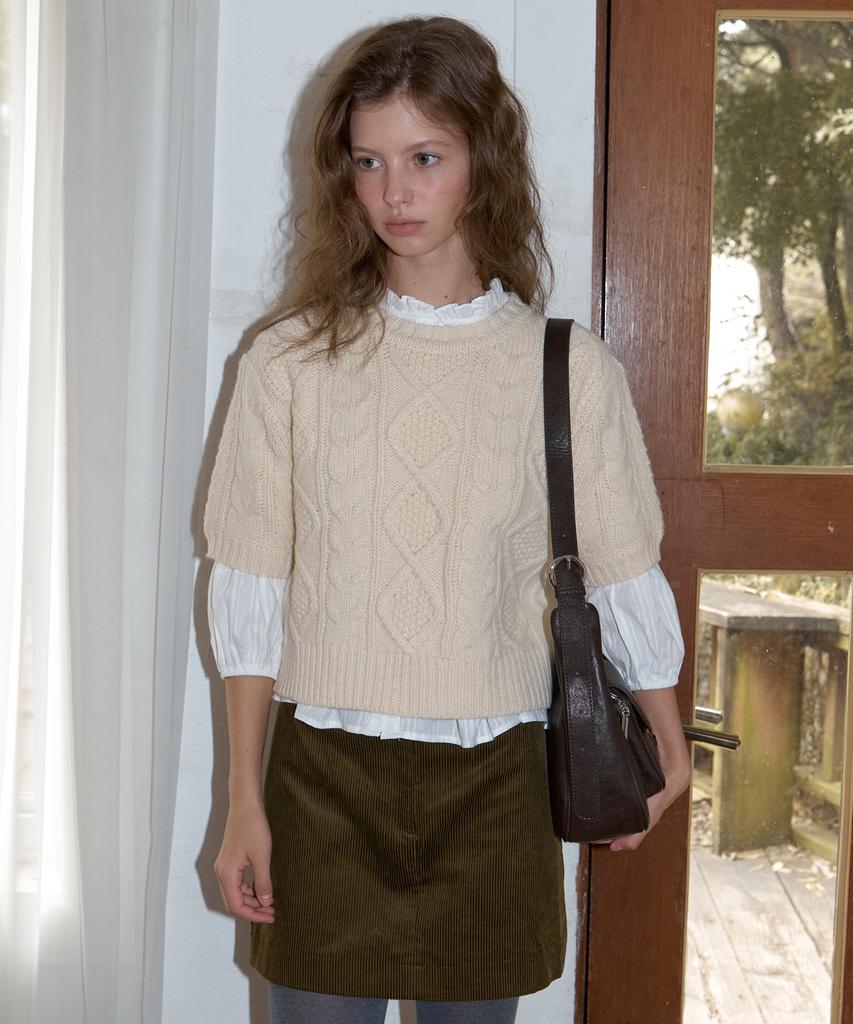 AMONG A Half Sleeve Cable Knit_Ivory