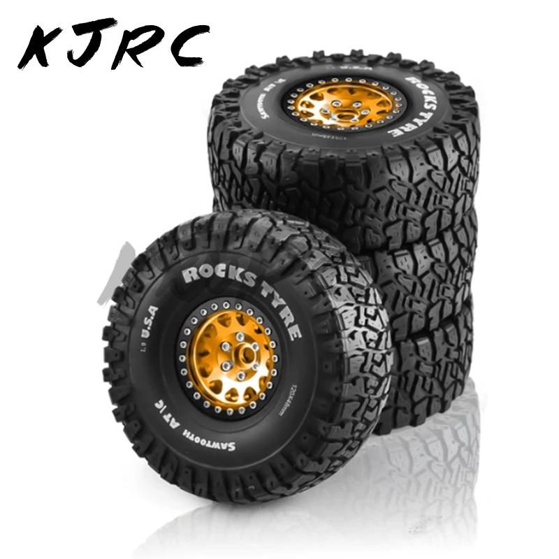 1/10 RC Crawler Car 4pcs 120mm Metal 1.9" Beadlock Wheel Rim Rubber Tire Set for Traxxas TRX4 RC4WD D90 Axial SCX10 II III MST
