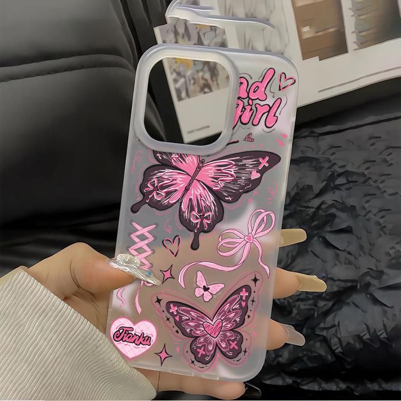 Pink Butterfly Phone Case For iPhone 13 Mini 12 14 Plus XR 16e 11 15 Pro Max X XS Max 7 8 Se 2020 Phone Cover iPhone Case
