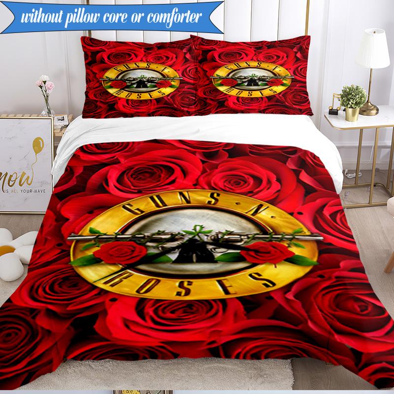 3PCS Guns Roses Fire Logo Bedding Set,Including 1pc Duvet Cover And 2pcs Pillowcases Perfect for Bedroom, Dormitory, Fan Christmas gift