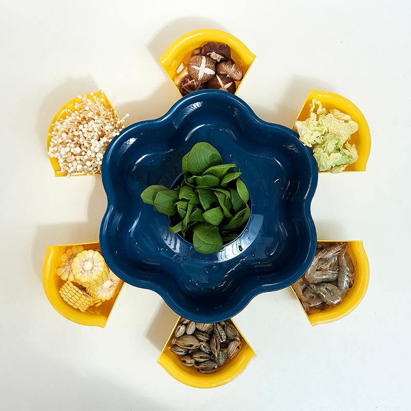 Multi-Functional Rotating Flower-Shaped Hot Pot and Vegetable Drain Basket