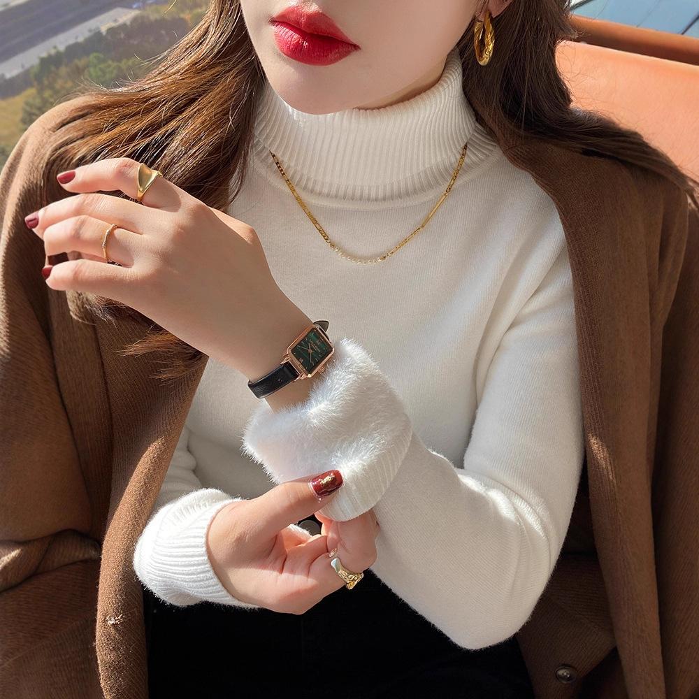 Водолазка женская флисовая утолщенная осенне-зимняя новая цельномеховая норка внутри верхняя часть базовая рубашка женская зимняя толстая