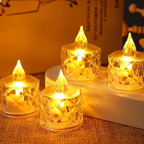 4Pcs Crystal Flameless Candle Lights LED Tealight Candles Battery-Operated Twinkling Light Fake Candles for Weddings Home Decor
