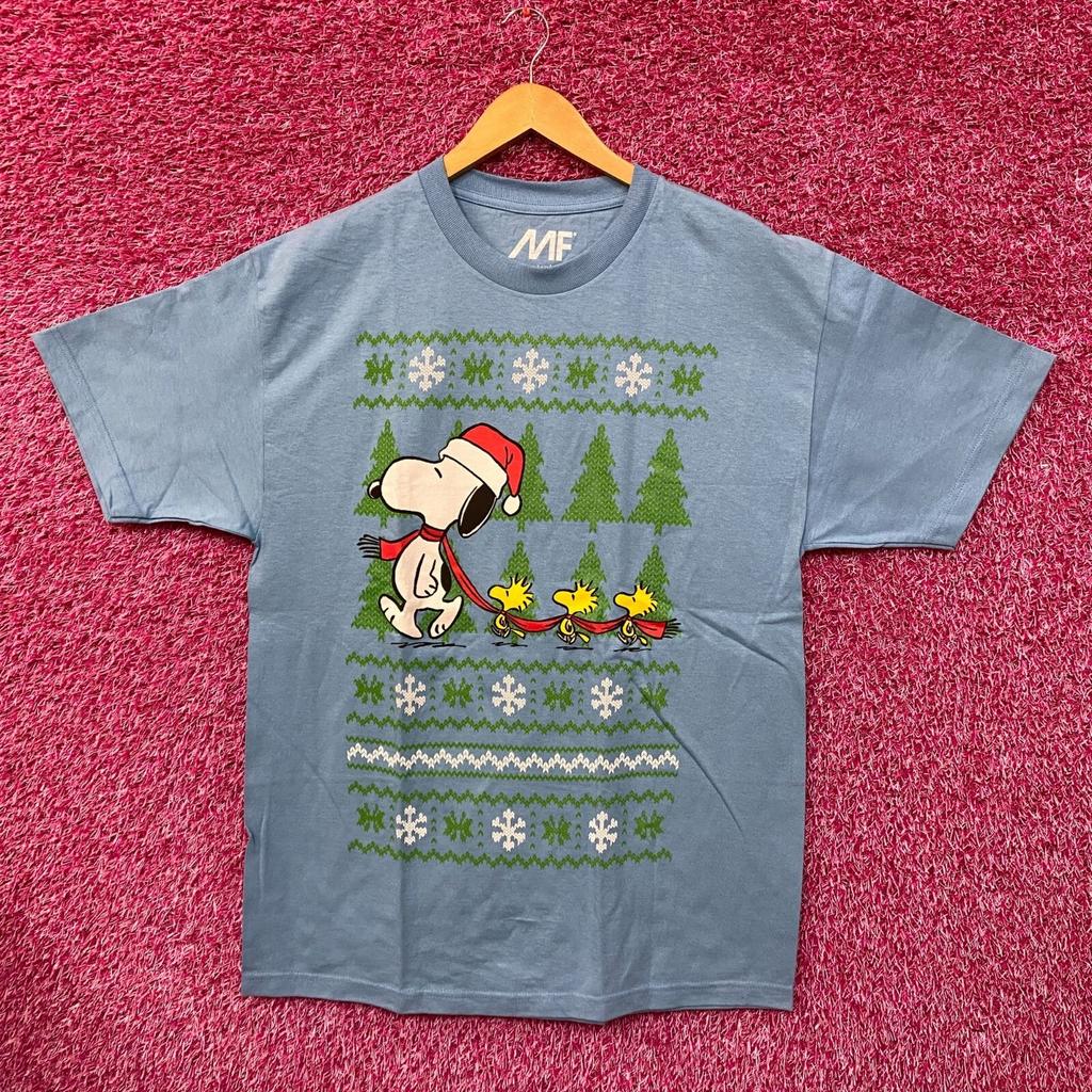 Santa Snoopy Woodstocks Christmas Peanuts Holiday Tee L