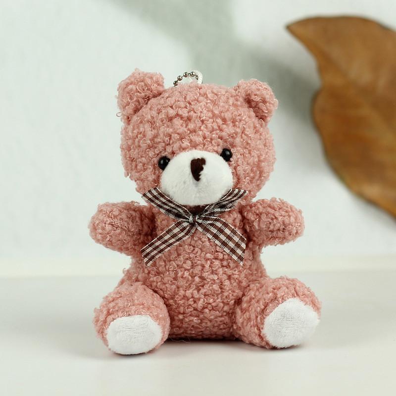 Cute Brown Plush Teddy Bear Keychain Soft Coral Fleece Adorable Keyring For Gifts