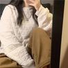 Женский стеганый хлопковый свитшот в корейском стиле - Утепленный, свободного кроя, осенне-зимняя однотонная куртка-топ с пузырчатой воздушной текстурой