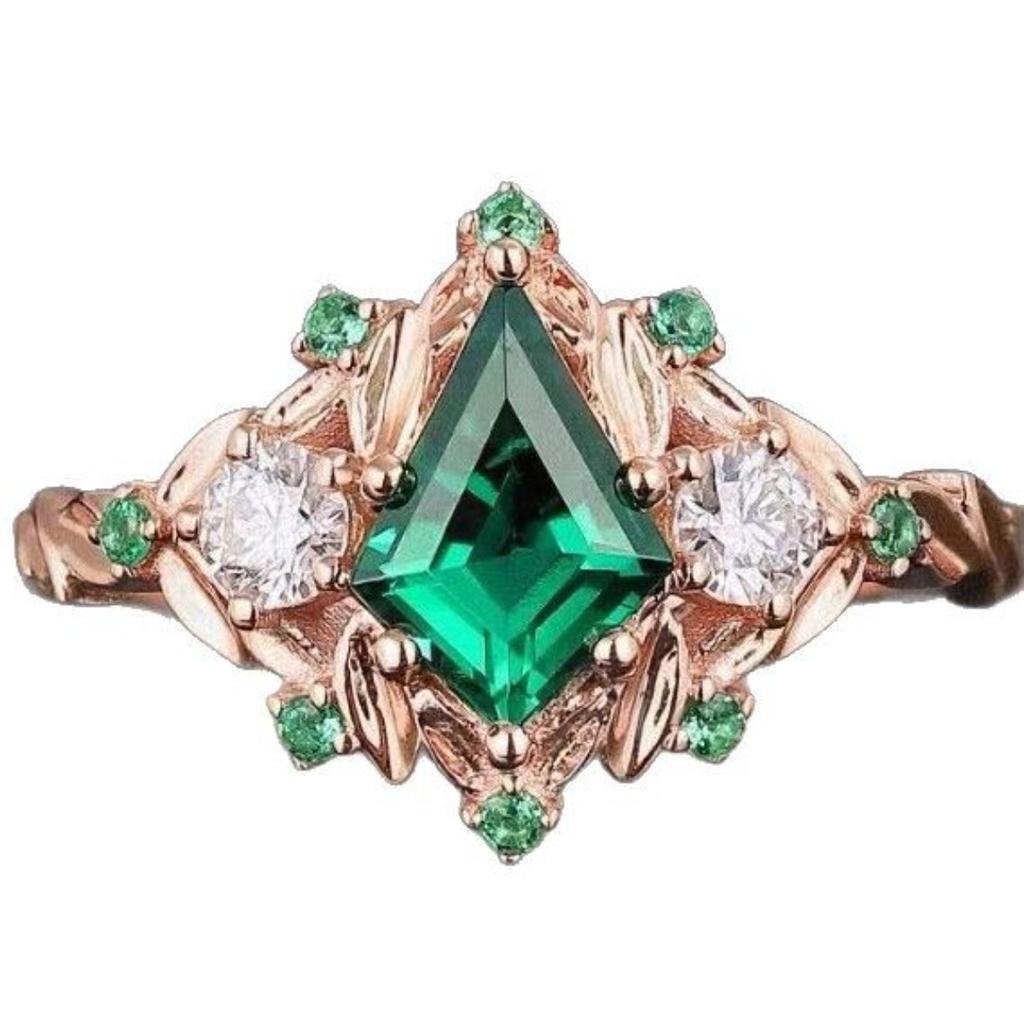 Роскошное новое кольцо с ромбовидным изумрудным цирконом, женское бриллиантовое кольцо в придворном стиле из розового золота, прямые продажи.