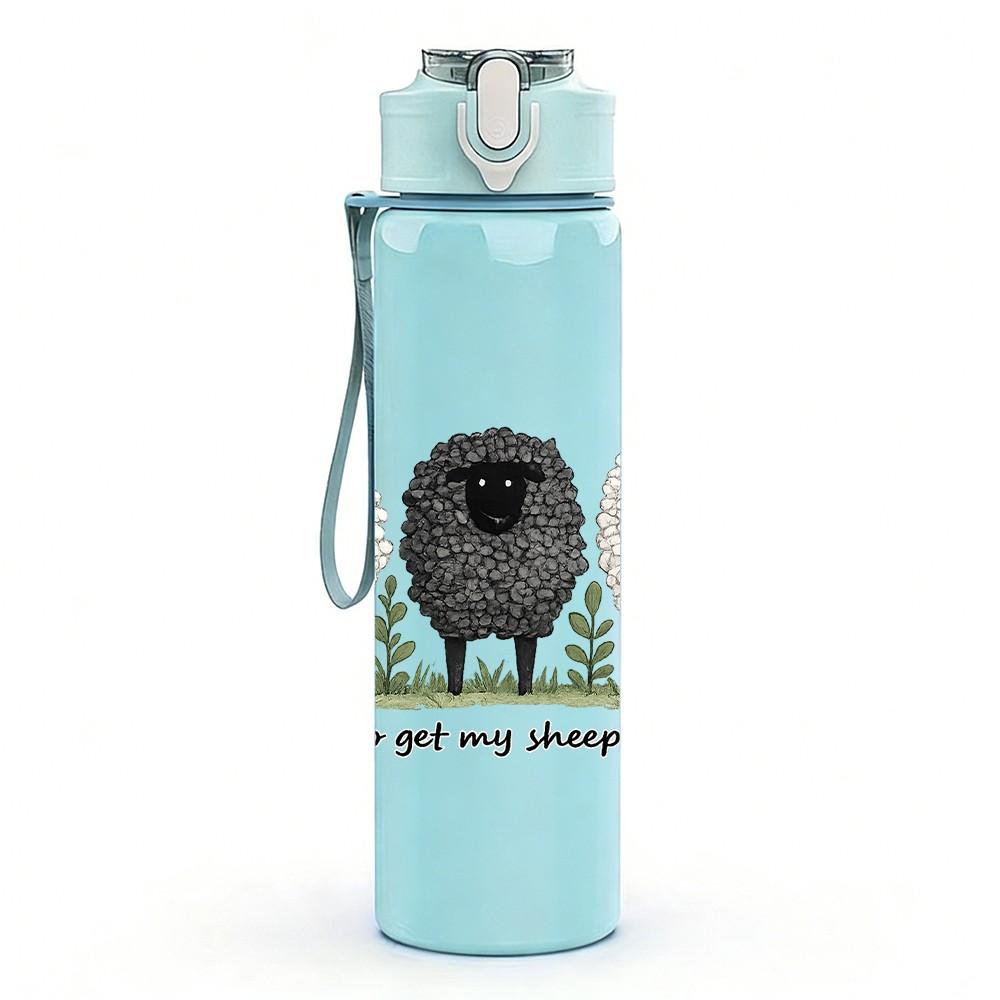 1PC Three Sheep Slogan Quote Print 750ml Color Plastic Sports Water Bottle Leakproof Flip Straw Lid Suitable for Sports Office Home Use