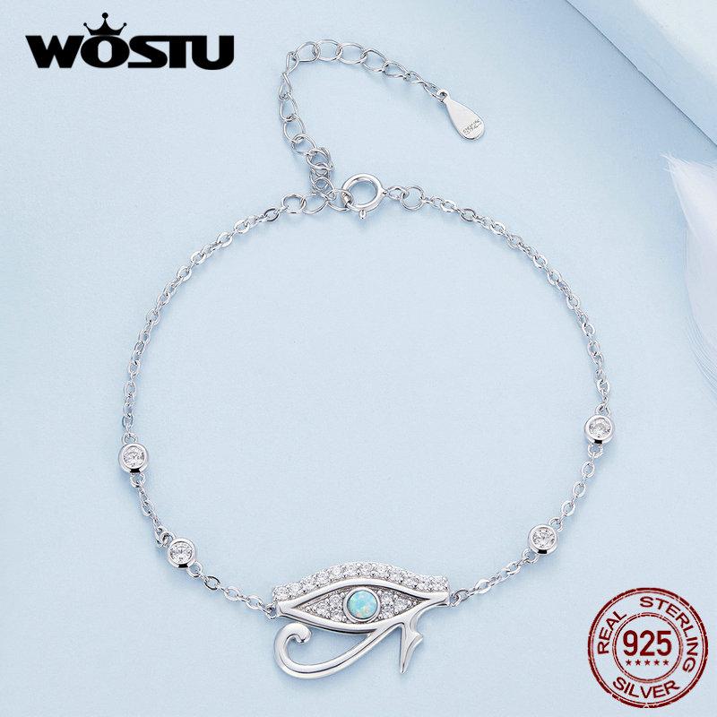 WOSTU 925 Sterling Silver Egyptian Eye of Horus Chain Bracelets Opal Stone White Zircon Guard Bracelet Links For Lover Daughter
