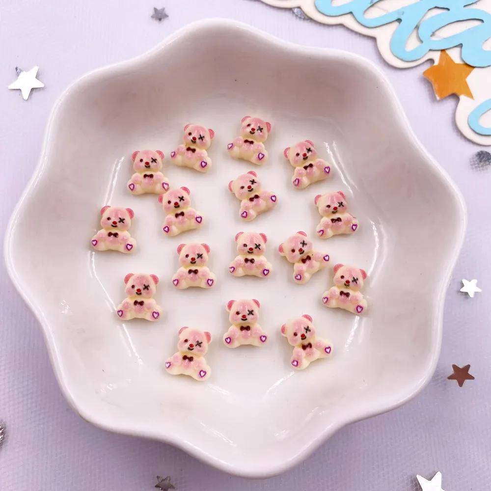 100 шт. смоляная красочная мини-фигурка в виде медведя с бантом из мультфильма «Любовь», декор для ногтей с плоской задней частью, аксессуары для скрапбукинга
