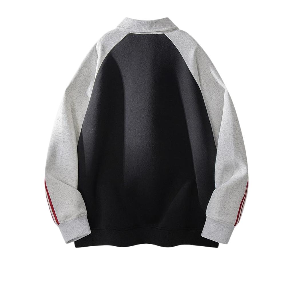 Men's American Retro Striped Color-blocked Stand-up Collar Hoodie, Loose Couple's Versatile Casual Zipper Pullover Top