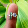 925 Sterling Silver Rainbow Moonstone Green Tourmaline Gemstone Ring  Christmas