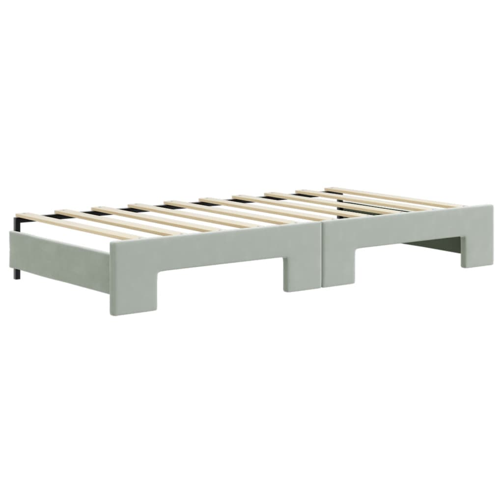 Extendable Daybed with Drawers Light Grey 90x190 cm Velvet