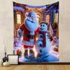 Santa and Snowman Festive Scene Patterned Tapestry Decorative Wall Hanging, Home Bedroom Living Room Decor