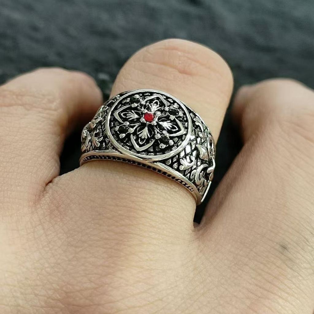 Unique Heavy Industry Thai Inlaid Zircon Pattern Open Ring Creative Fashion Ring