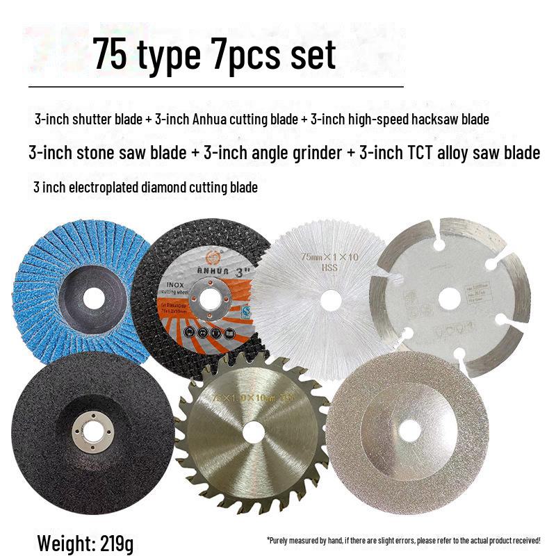 3" Mini Angle Grinder 8-Piece Set: 75x1.2x10mm Brazing Cutting & Grinding Blades