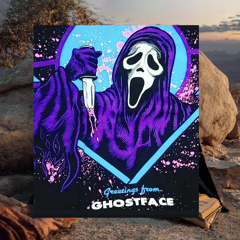 1PC Ghostface Greetings Poster Flannel Blanket Gift, Suitable for Both Men And Women, Soft Ideal for Beds And Sofa, Birthday Or Christmas Gift