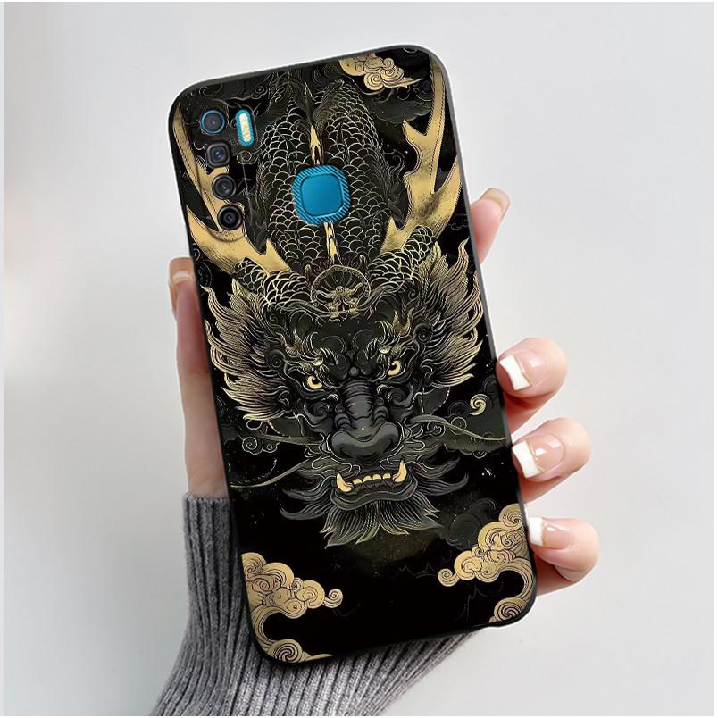 Phone Case For Infinix S5/S5 lite/X652/Camon 12 Air/CC6 Black Cute Cartoons Painted Casing Bumper Soft Shockproof Black Case