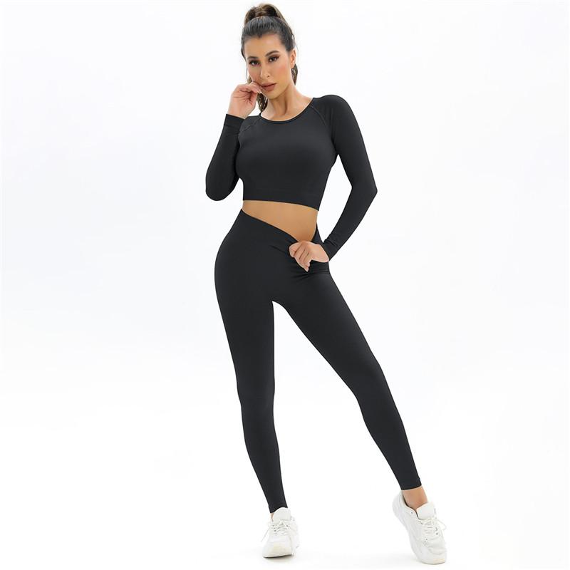 Auroth костюмы для бега женские бесшовные комплект для йоги с длинным рукавом сексуальный спортивный топ фитнес брюки спортивный костюм