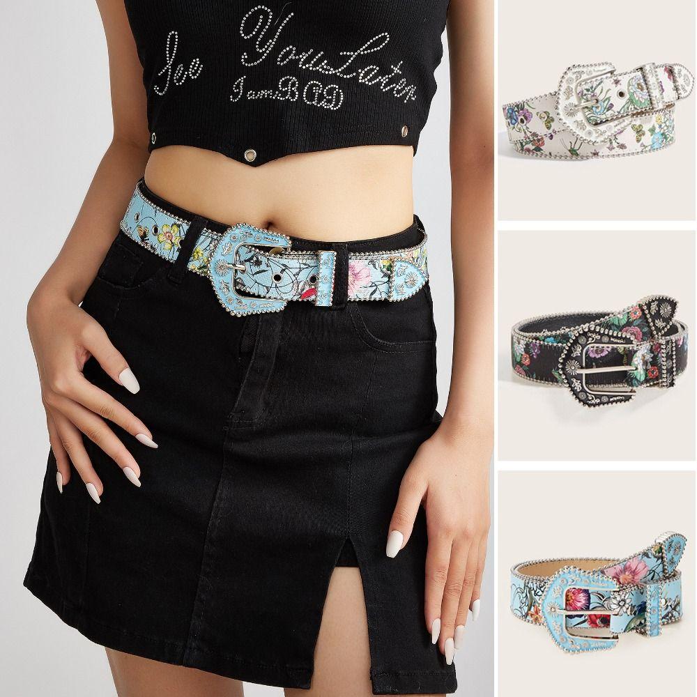 Flower Floral Belt Printed Retro Waistband Personality PU Leather Waistband  Party