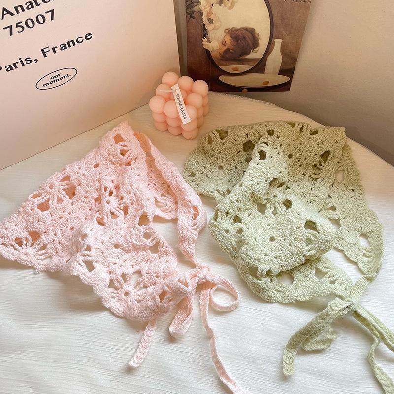 Модный вязаный платок, шапка, французский пасторальный стиль, треугольная повязка на голову, ручная работа, повязка на голову, полотенце, ретро-цветок, платок на голову